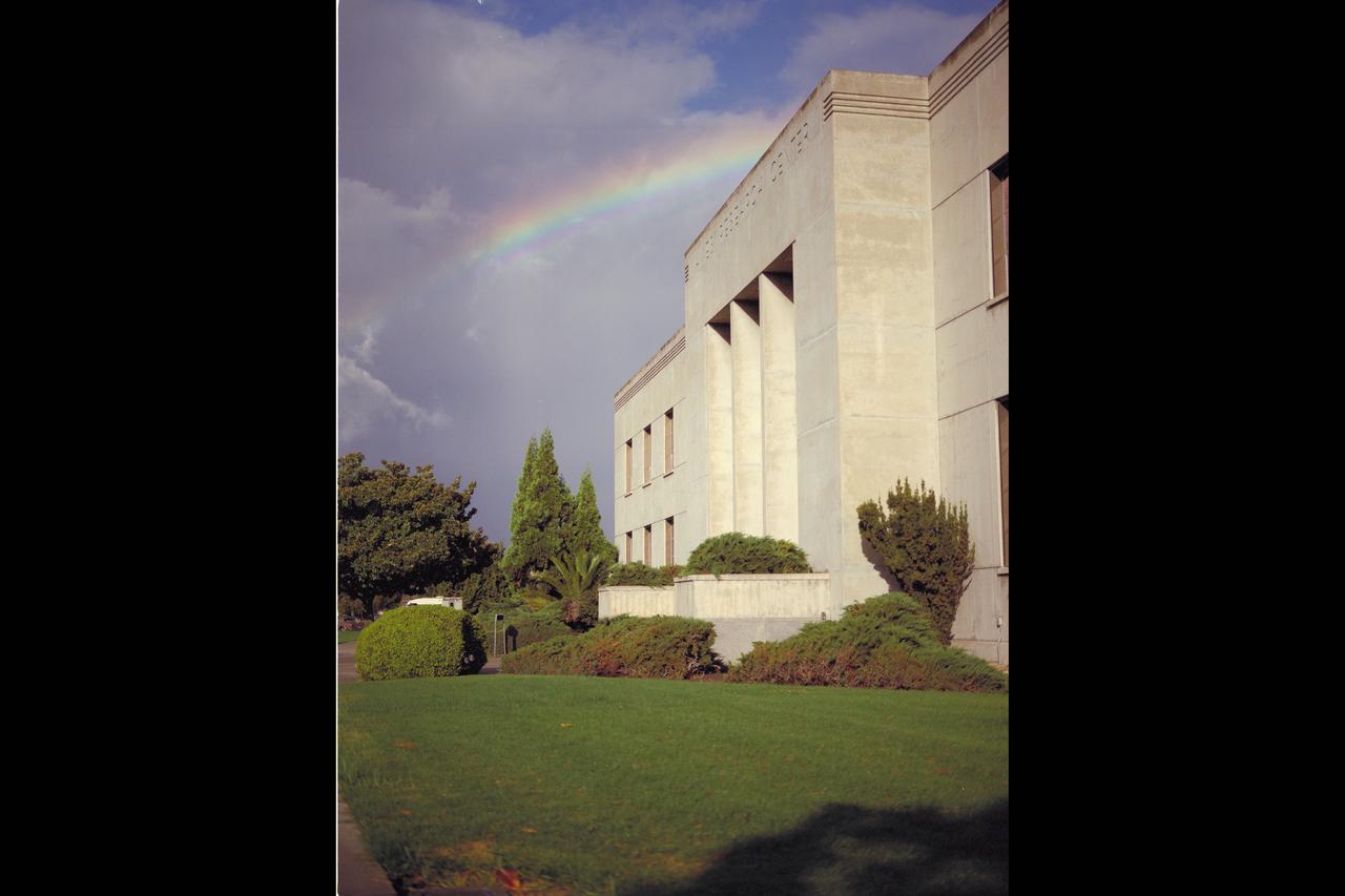 N-200 Administration Building with rainbow