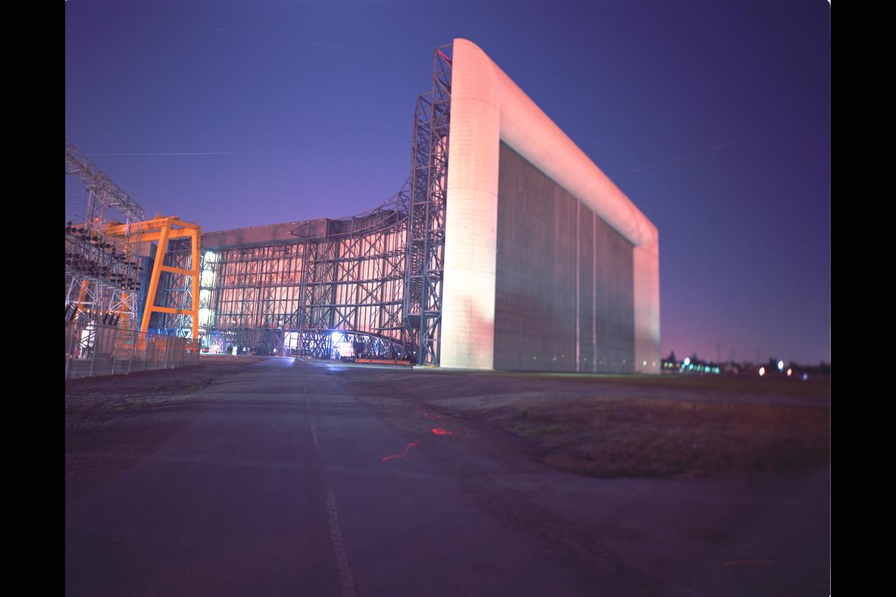NASA Ames Research Center interaction with environment. The profile shot of the 40x80ft. W.T. was time exposed in the early evening.