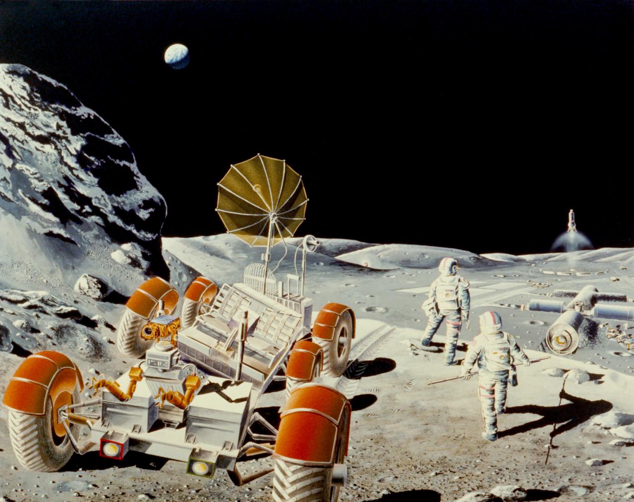N-239 Space Suit Technology Exhibit: Moon Mission Artwork  Art from Johnson Space Center collection (Ref: S86-27756).