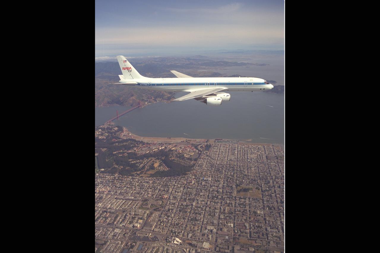 DC-8 NASA 717 in flight over San Francisco, Ca