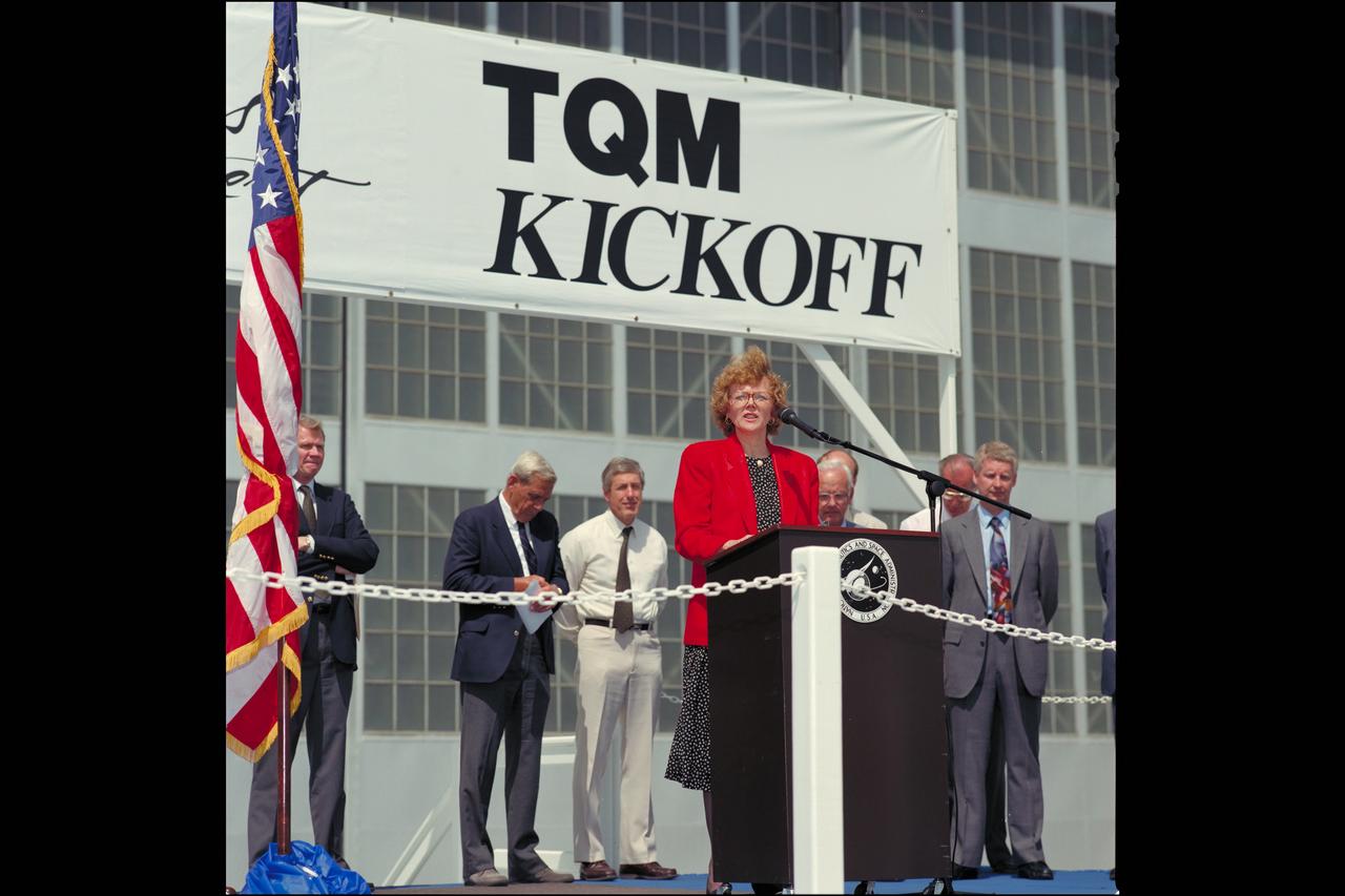 TQM (Total Quality Management) Kickoff at Ames Flightline (Jana Coleman, Director of Center Operations, speaker)