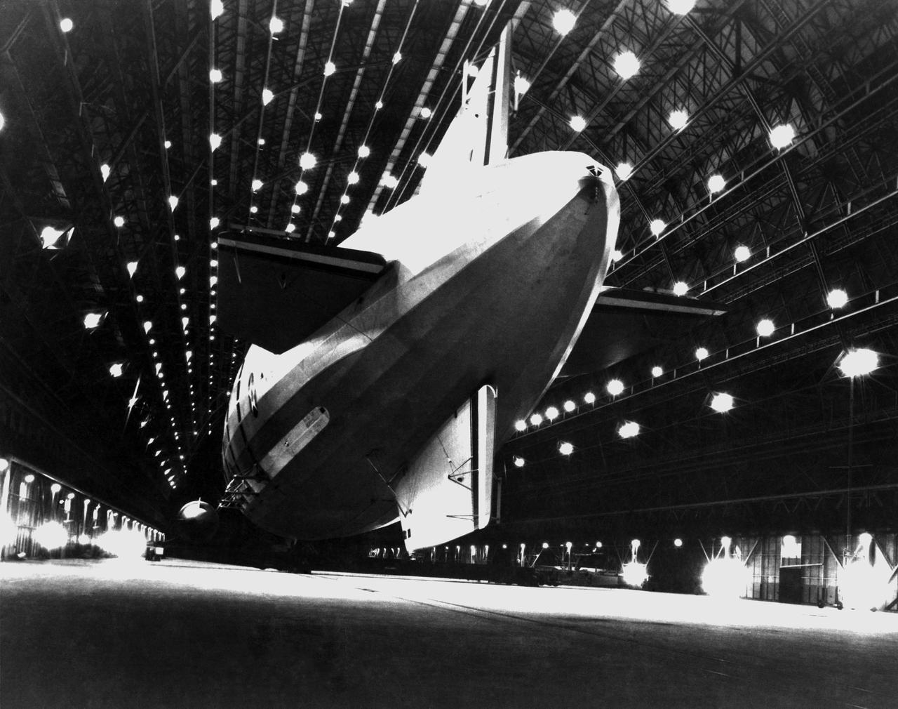 Dirigible inside Hangar One