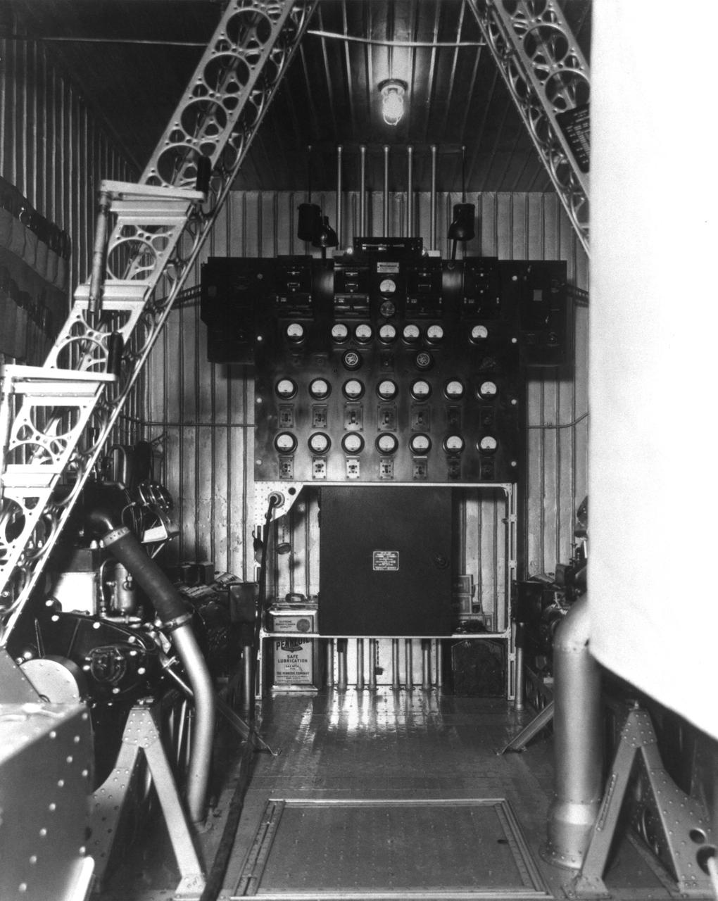 History of Cockpits - interior of control room showing pressure gages (@1935)