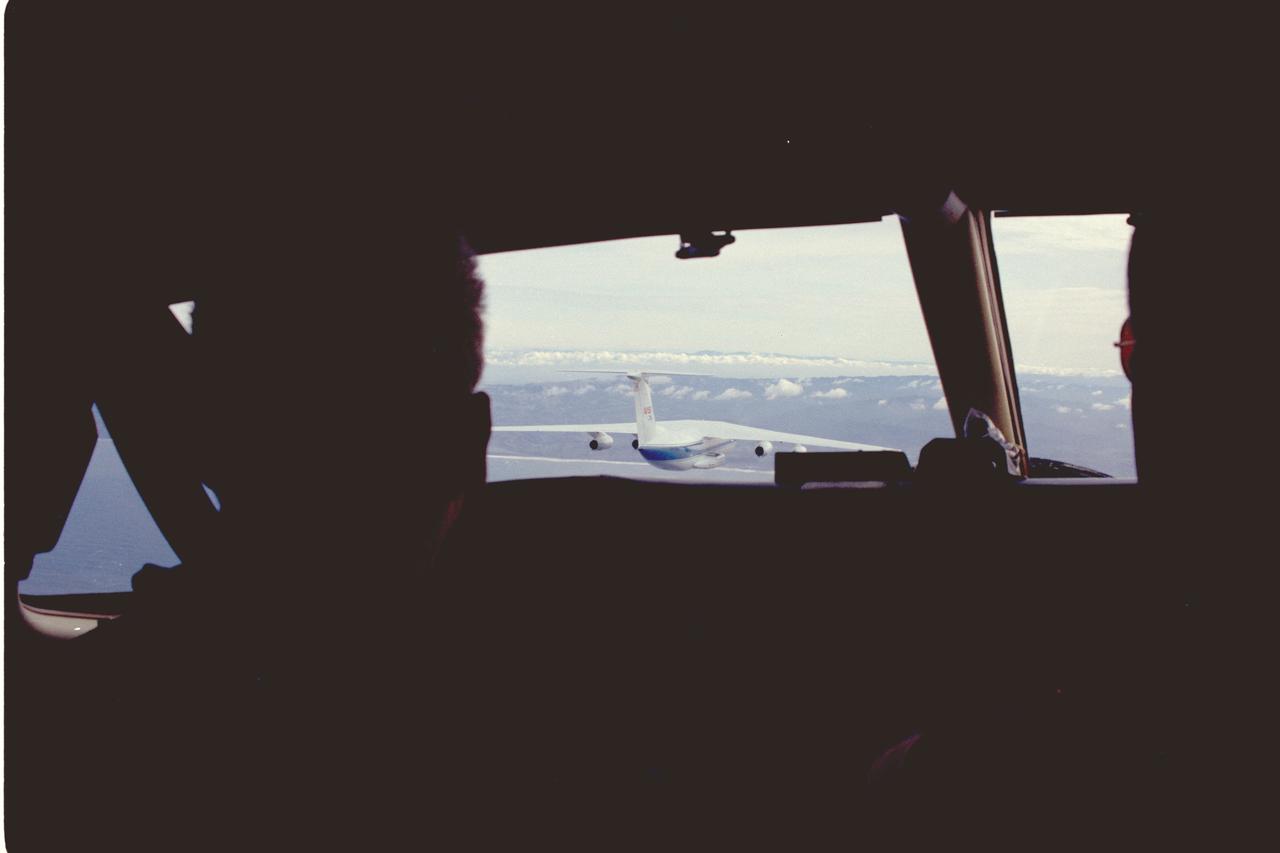 C-141 (NASA-714) in flight view from the cockpit.
