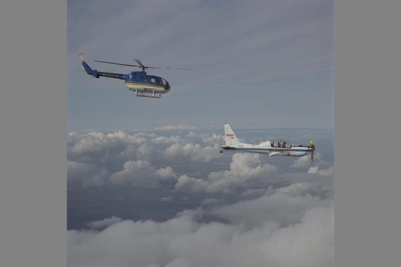YO-3A (NASA 718) and BO-105 helicopter over Livermore Valley, CA: In-flight rotorcraft acoustics program (distance versus noise calibration)