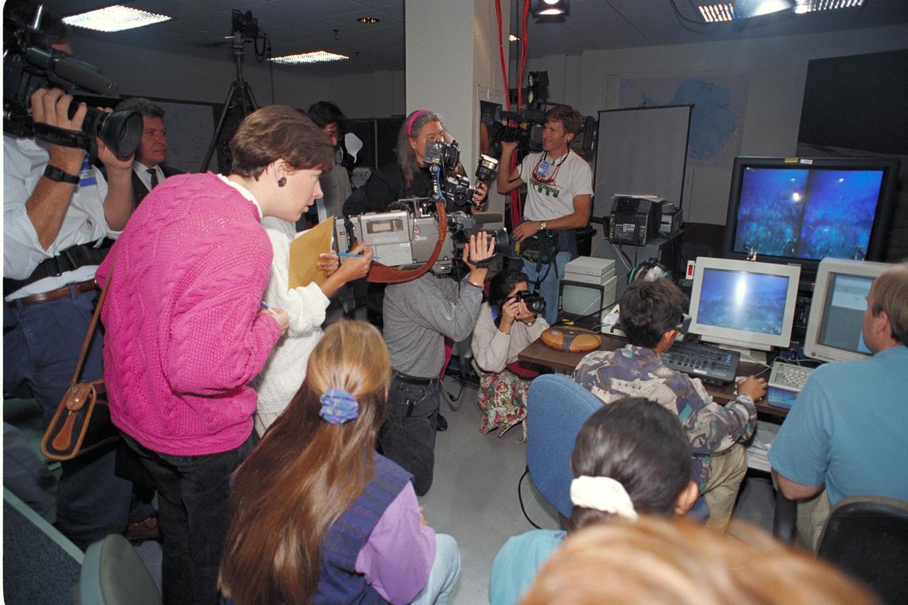 Life from other Worlds'  with McNair Middle School TROV robot explores under Antarctic ice-image during demo with students operating TROV
