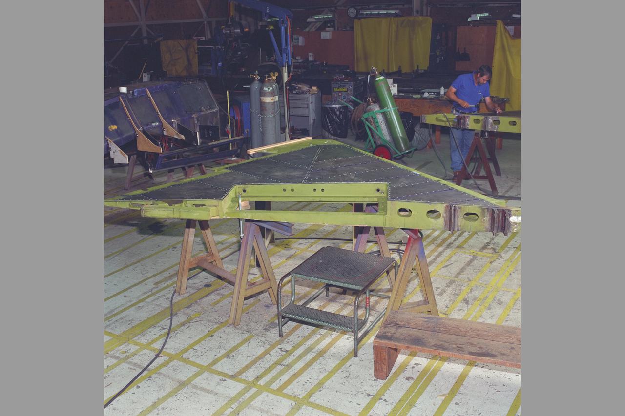 FLAC (USAF 55% Scale)  Model, Machine Shop N-220 . fitting wing panels with Paul Scharmen