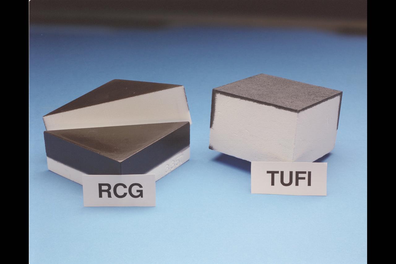 Studio portrait of Ames Developed Thermal Protection System (TPS) tiles - the RCG and TUFI