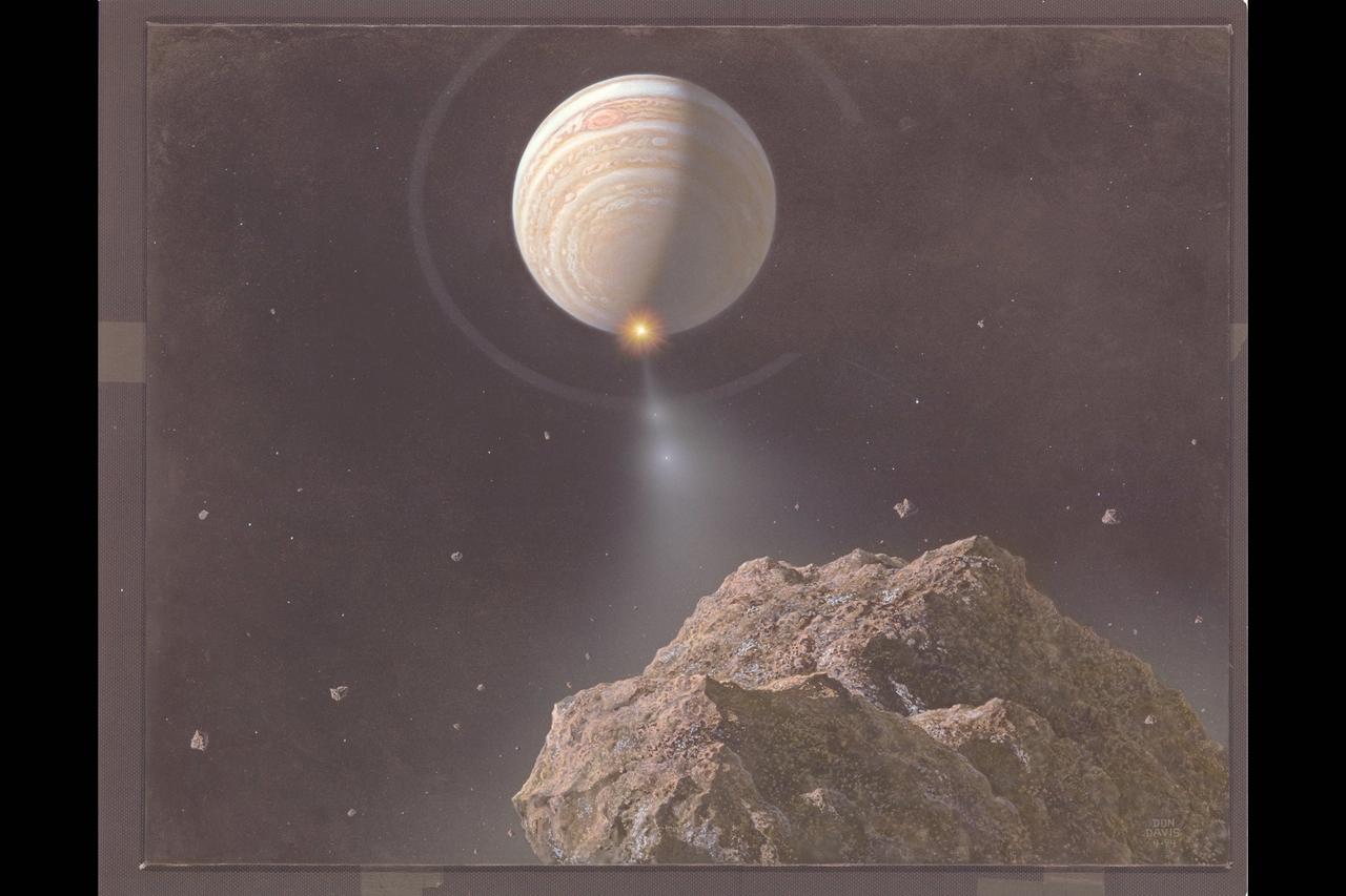 Comet (Artwork by Don Davis) Shoemaker Levy 9 impact on Jupiter (Artwork nucleus chunk view)