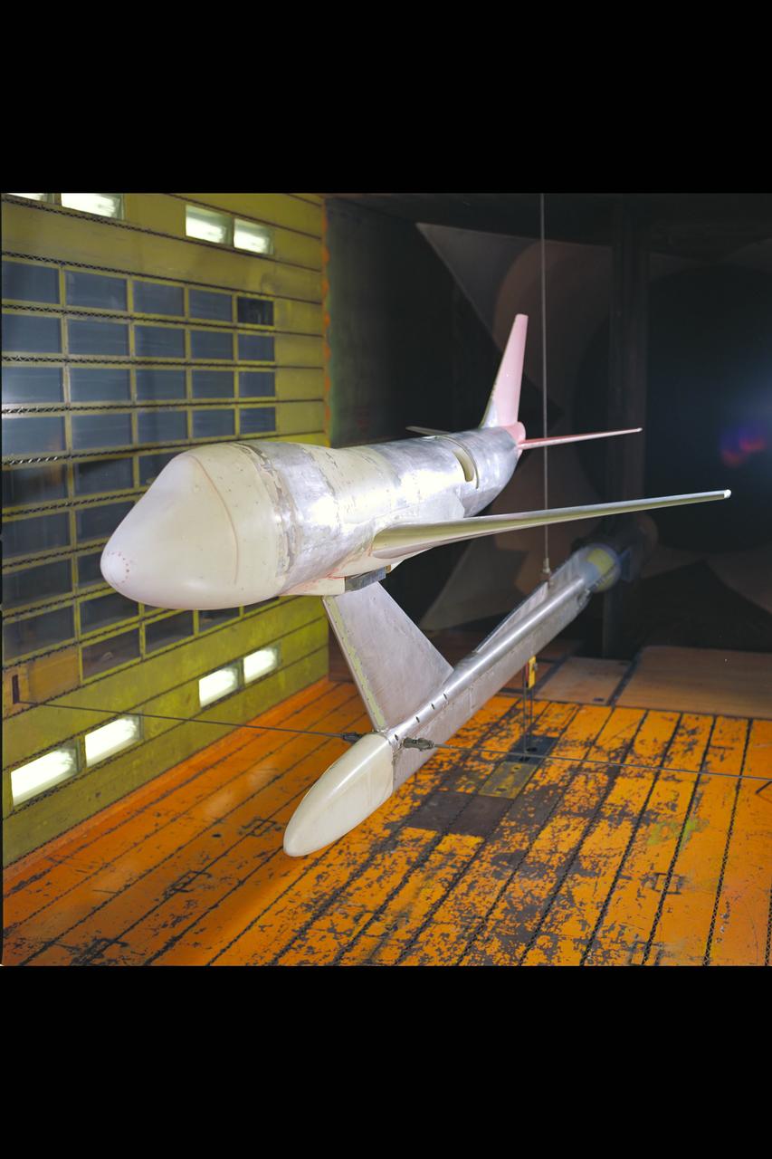 SOFIA (Stratospheric Observatory for Infrared Astronomy) with telescope postition to the rear  model prepares for testing in the NASA Ames Research Center  14ft  Transonic Wind Tunnel. Test-208-1-14