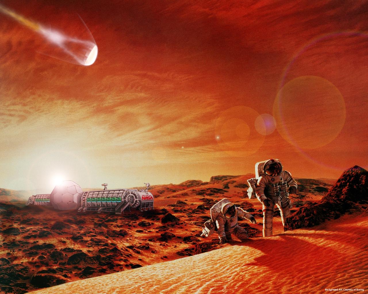 Digital Art by Jae Park Mars Exploraton: composite art showing AEF and CELSS (background art courtesy of Boeing)