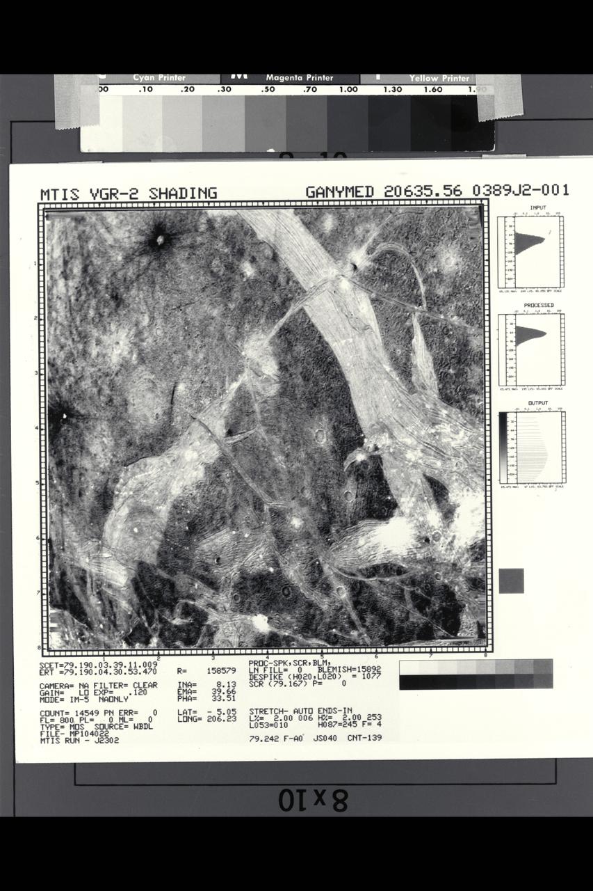 No Caption ( unknown )  Voyager 2 close-up image of Jupiter's moon Ganymede.