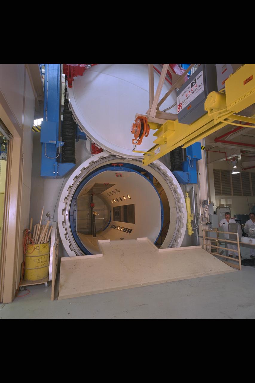 New renovated NASA Ames Research Center 12 foot Pressure Wind Tunnel, test section interior viewed from model installation area (shows airlock)