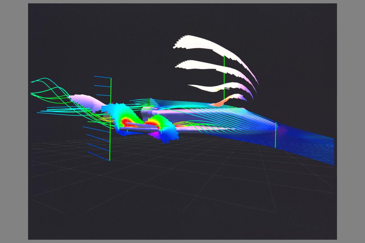 Computational Fluid Dynamics (CFD) image of Space Shuttle Pressure Flow using Virtual Wind Tunnel