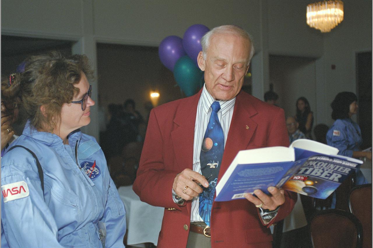 1996 'STELLAR' program commencement with special guest Astronaut Buzz Aldrin drops by to tour and chat. Aldrin was attending his book signing at US Space Camp earlier in the day.