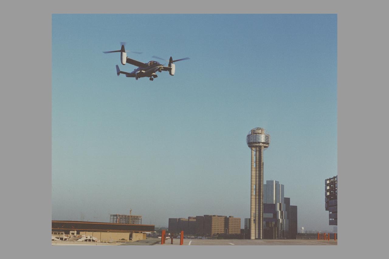 XV-15 Tiltrotor in hover helicopter flight at Bell Helicopter Co. Bell Photo number 043901 (credit and permission required from Bell Helicopter Company for any non-governmental  reproductions)