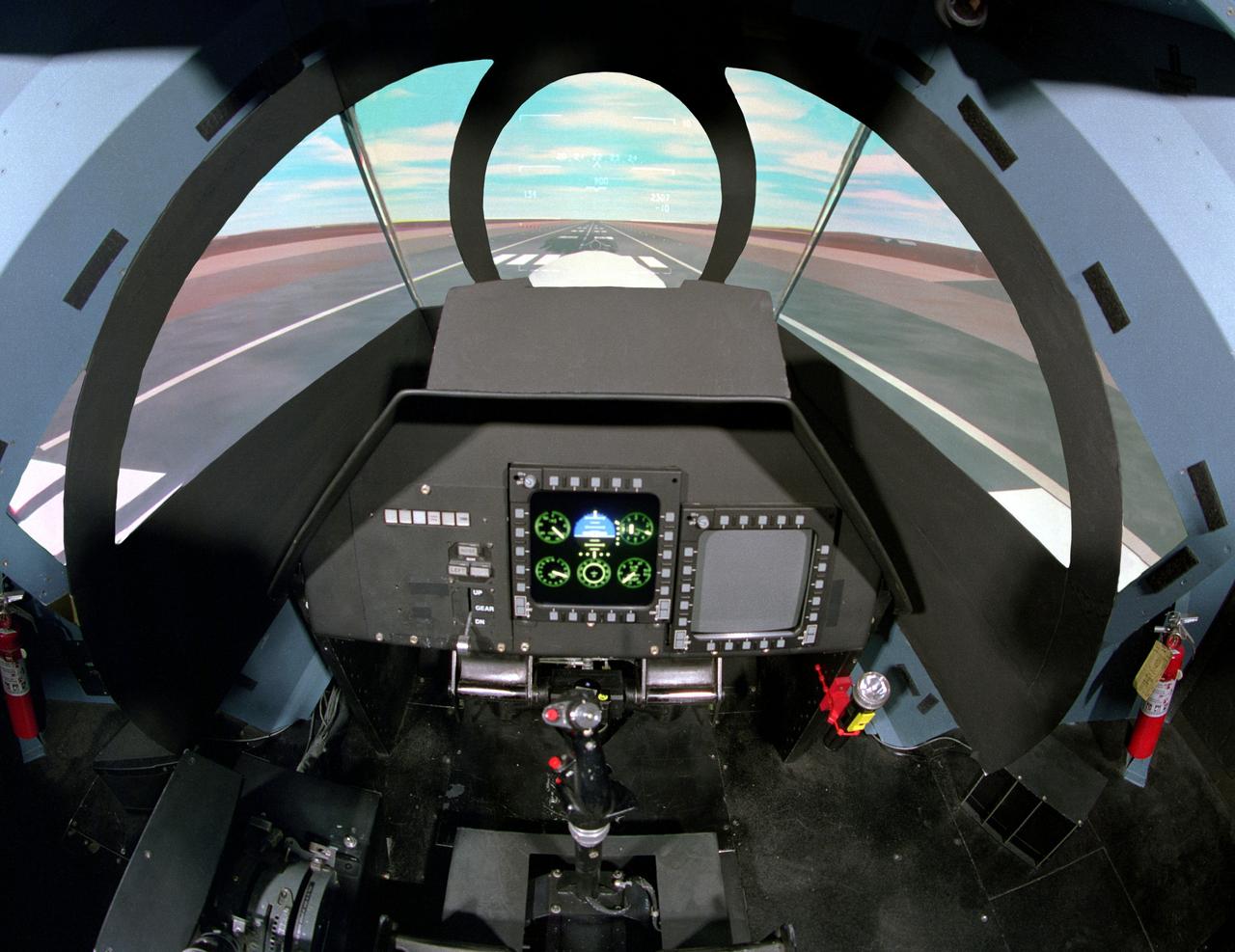 NASA Ames Vertical Motion Simulator (VMS)VMS: F-cab SIMFR (Simulation Frequency Response) Project; Pilots cockpit and out-th-window (OTW) view