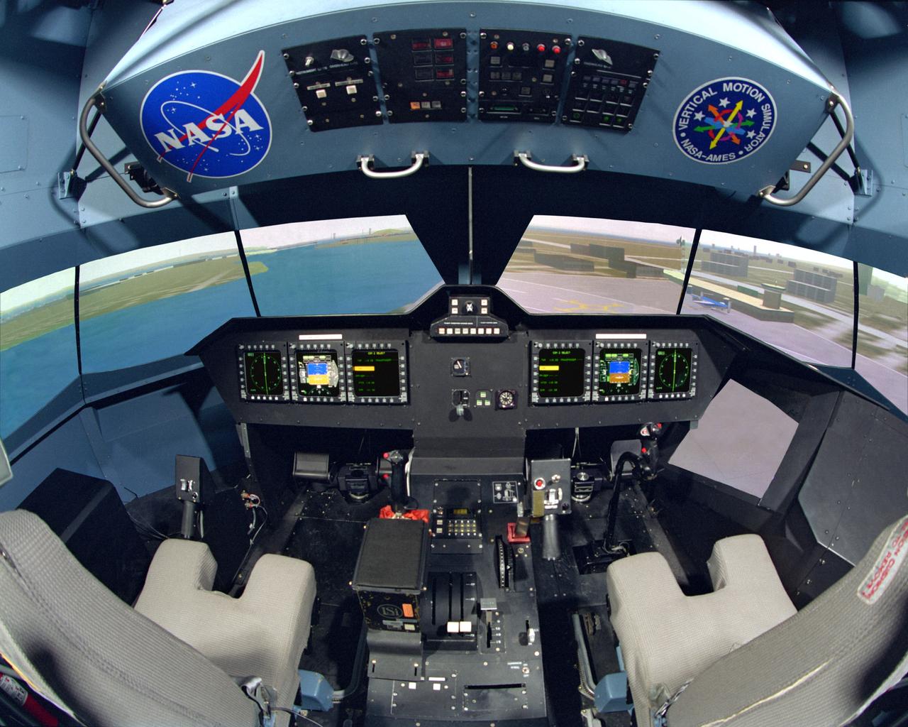 NASA Ames Vertical Motion Simulator (VMS); T-Cab Civil Tilt Rotor Project (CTR) OTW (out the window) composite views