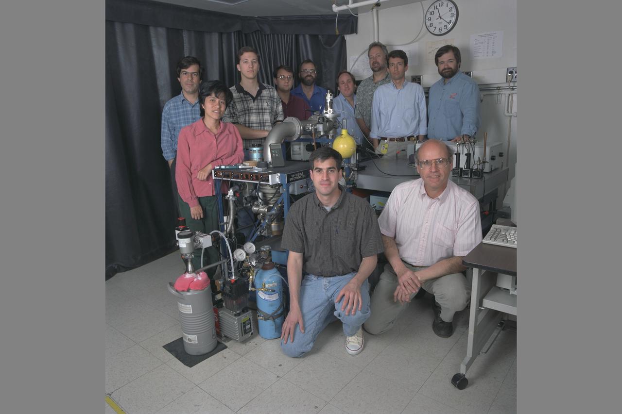 Astrochemistry Laboratory Equipment and Staff. Tom Halasinski, Lou Allamandola, Farid Salama, Bin Chen, Rob Gentner, Jason Dworkin, Scott Sandford, Max Bernstein, Brad Stone, Chavier Chillier, Doug Hudgins.