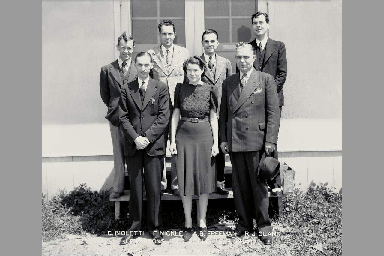 AMES PERSONNEL:  Front Row; John Parsons, Manie Poole, Edward Sharp, Back Row;  Carlson Bioletti, Ferril Nickle, Arthur Freeman, R J Clark