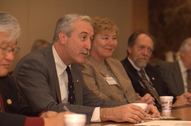 NASA Administrator Sean O'Keefe comes to Ames for employee briefing and tour. Zoe Lofgren U.S. Congresswoman  attends briefing during NASA Administrator Sean O'keef first visit to Ames