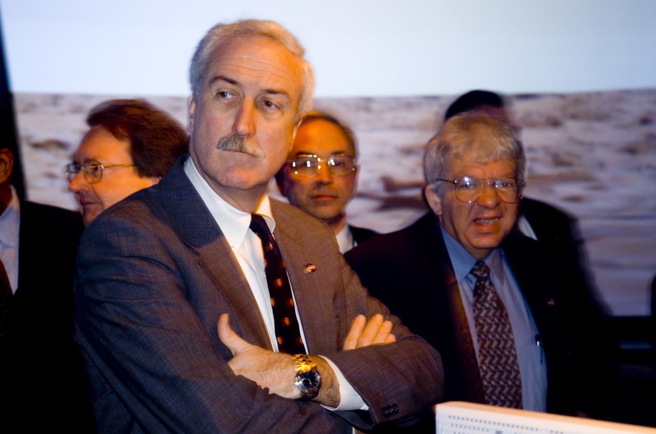 NASA Administrator Sean O'Keefe comes to Ames for employee briefing and tour. On tour of FFC O'Keefe (left) with Sam Venneri, Associate Administrator for Aerospace Technology, NASA Headquarters