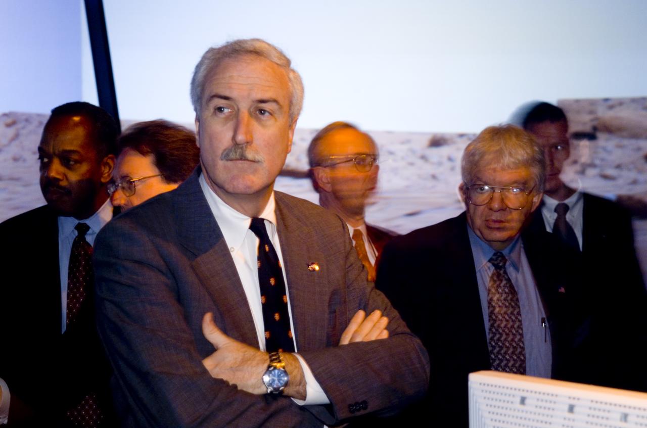 NASA Administrator Sean O'Keefe comes to Ames for employee briefing and tour. On tour of FFC O'Keefe (left) with Sam Venneri, Associate Administrator for Aerospace Technology, NASA Headquarters