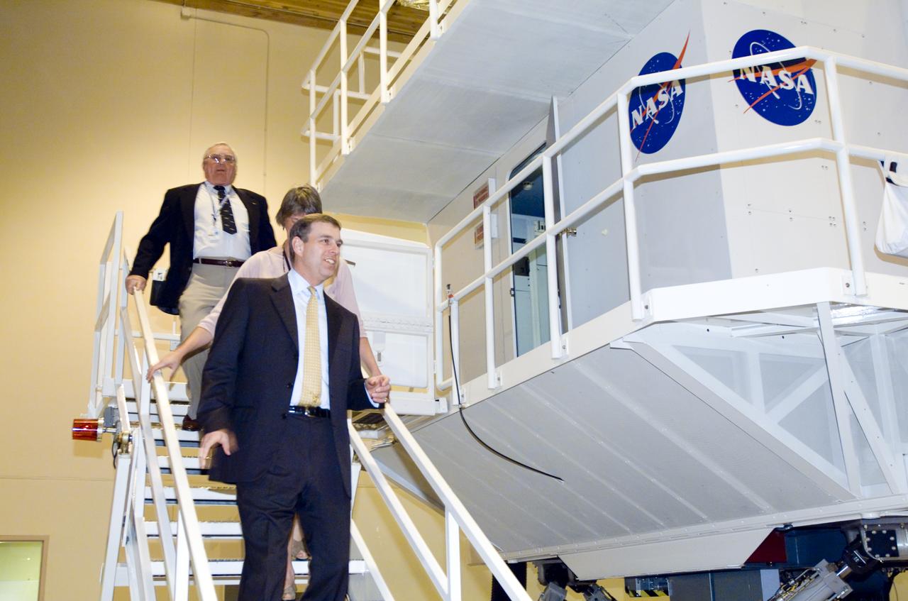British royalty visits Ames; Prince Andrew, Duke of York on tour of CVSRF  (Crew Vehicle Systems Research Facililty) simulators