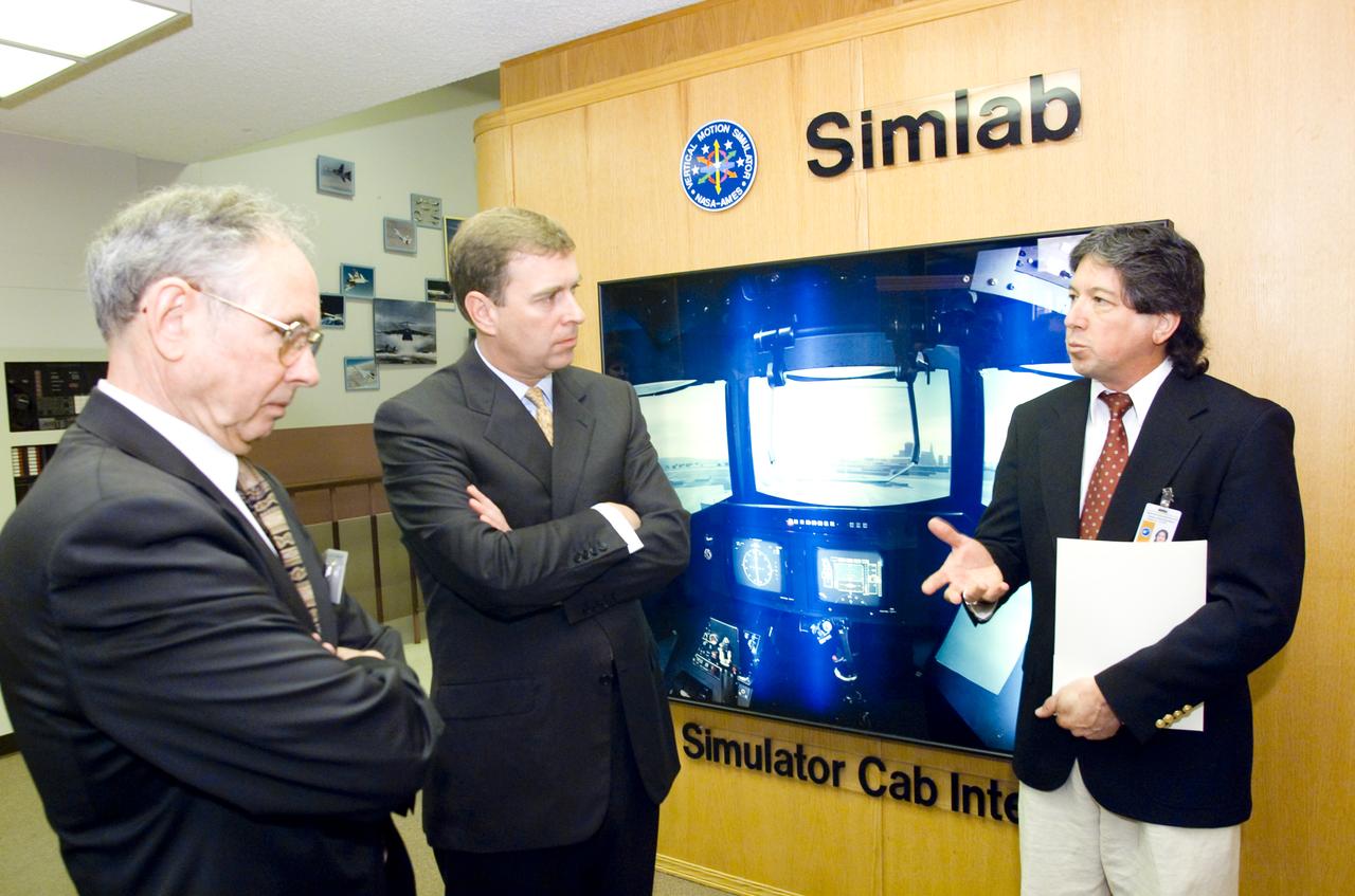 British royalty visits Ames; Prince Andrew, Duke of York on tour of Vertical Motion Simulator Facilities (VMS)