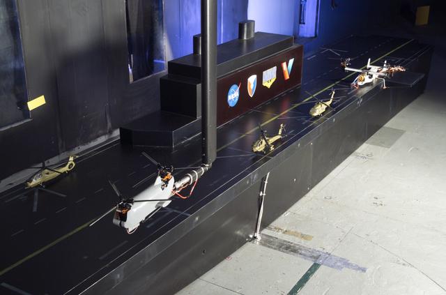 VSHAIP test in 7x10ft#1 W.T. (multiple model configruations) V-22 helicopter shipboard aerodynamic interaction program: SH-3, AH-1G (Cobra) UH-1H (Blackhawk) and Osprey V-22 on deck