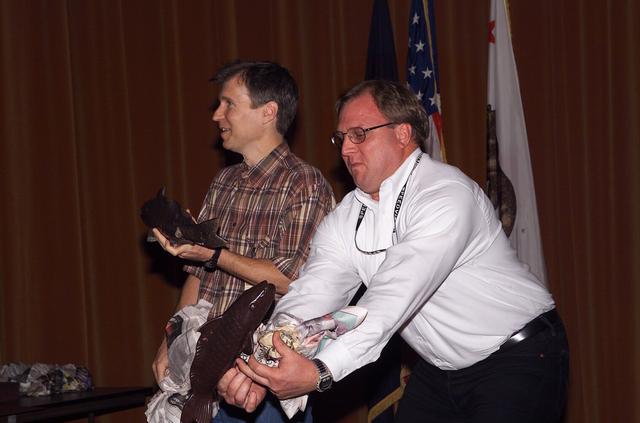 Technology Infusion Award (Code I) 'Golden Fish' presented by Steve Zornitzer to Jay Trimble and John Schreiner for their work on JPL/MER program