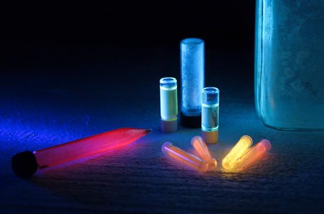 Astrochemistry Laboratory; nebula like gases forming cellular like structures 'amino acids' PAH's (by blacklight)