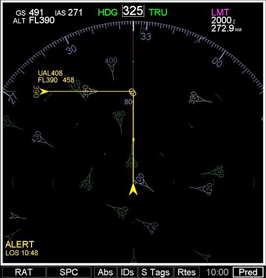 Sim Ops 2002 R&D report images; Distributed air-ground (DAG) demonstration study 2002; screen capture of Advanced Concepts Flight Simulator (ACFS) Cockpit Display of Traffic Information (CDTI