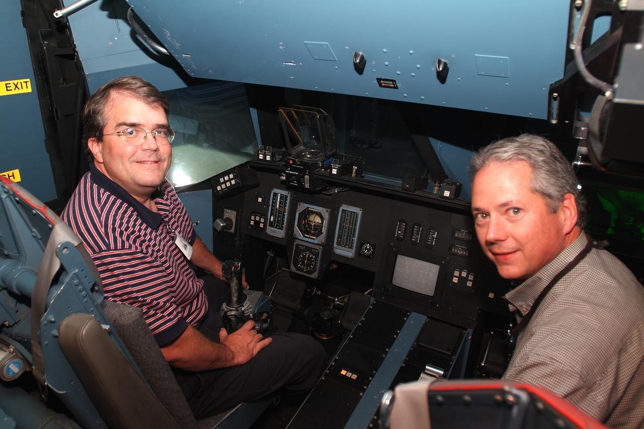U. S. Congressman Culbertson, Texas and Mr John Webb, Webb & Associates visit and tour Ames Research Center with Center Director G. Scott Hubbard L-Culbertson, R-Webb in cab of VMS