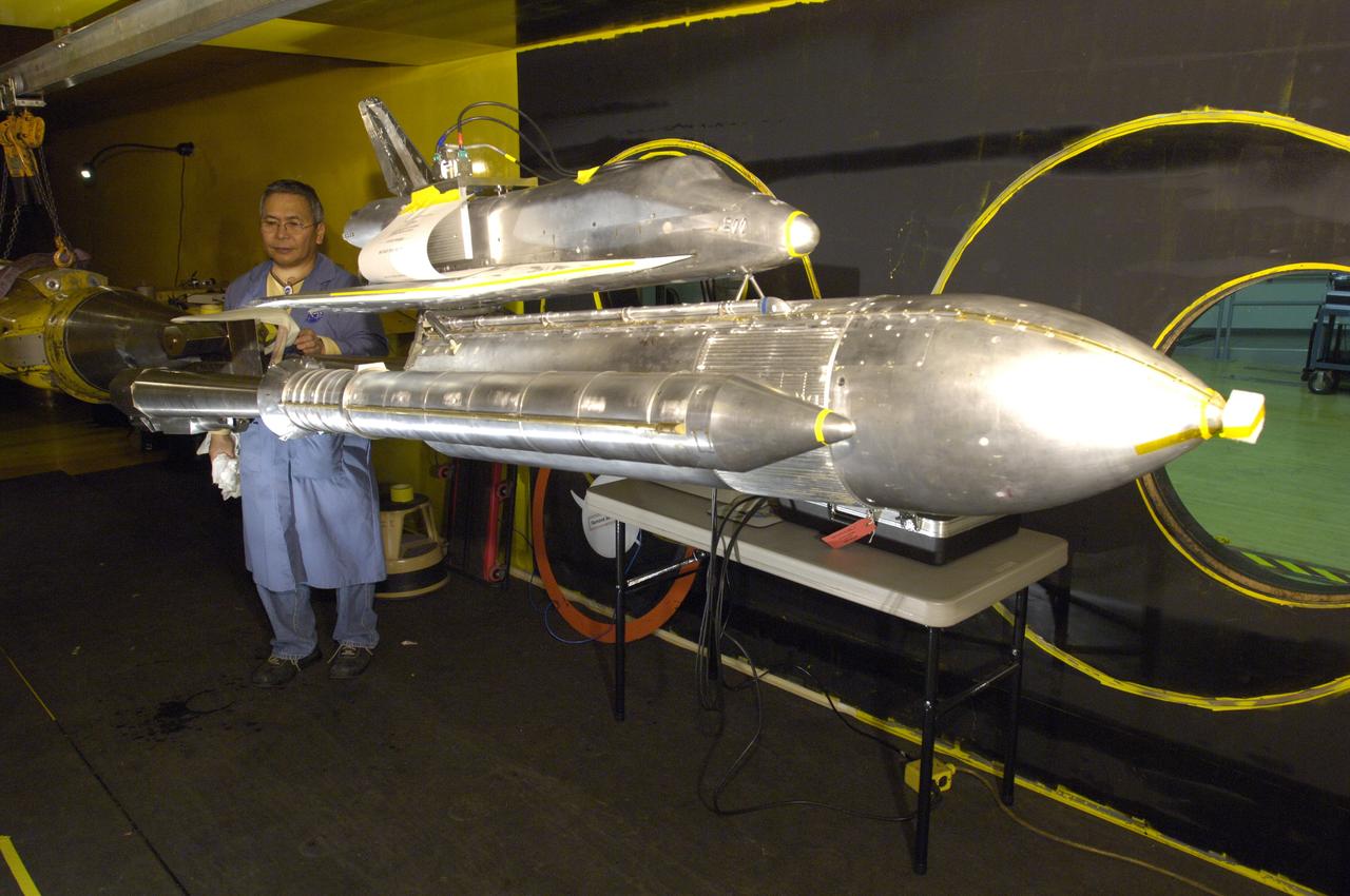 Space Shuttle 3% scale model to analyze removal of PAL ramp and other effects i the 9x7ft w.t.