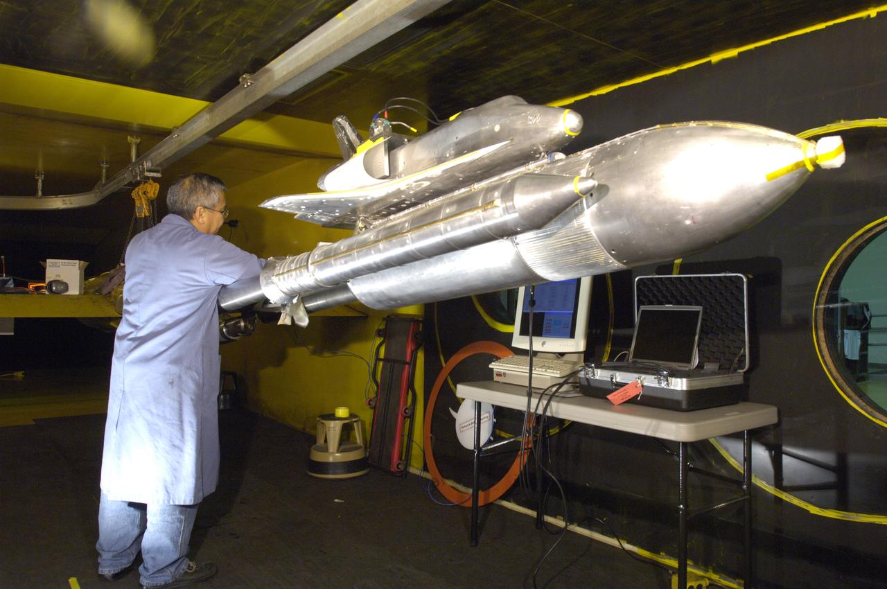 Space Shuttle 3% scale model to analyze removal of PAL ramp and other effects i the 9x7ft w.t. with Mike Lopez