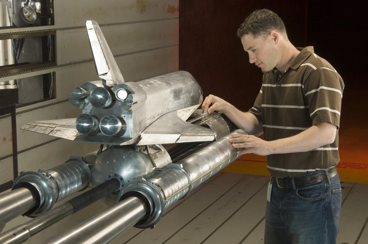 3% Space Shuttle Acoustics model test-11-150 in NASA Ames 11x11_foot. Transonic Wind Tunnel on PAL Ramp with Tim Steiger.