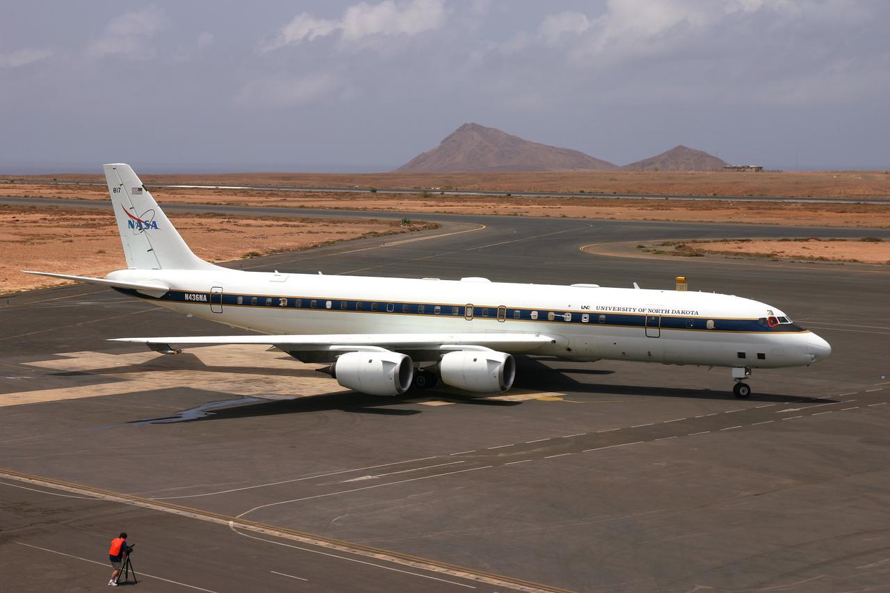 NASA Monsoon Multidisciplinary analysis (NAMMA) deployment, Sal Island, Cape Verde Africia DC-8 NAMMA MISSION TO CAPE VERDE, AFRICA: NASA's Dc-8 rolls down runway prior to take off from Sal Island's Amilcar Cabral International Airport on a Science flight for the NAMMA mission