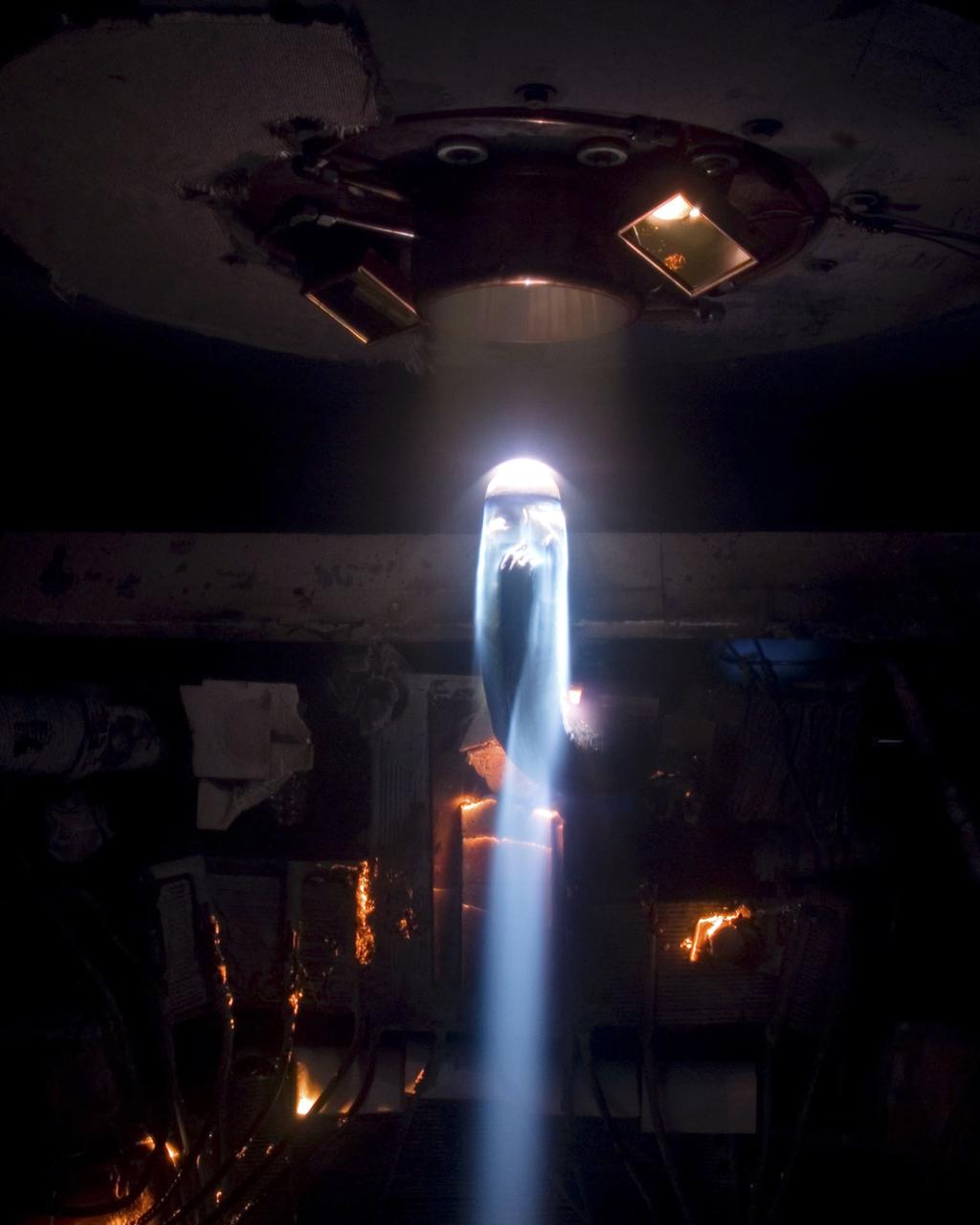 CEV TPS Advanced Develpment Project IHF-171 testing TSF photos (Crew Escape Vehicle Thermal Protection System) cleared for release by NASA Ames Thermo-Physics Facilities Branch - Image used for cover of Aerospace America magazine April 2007 issue