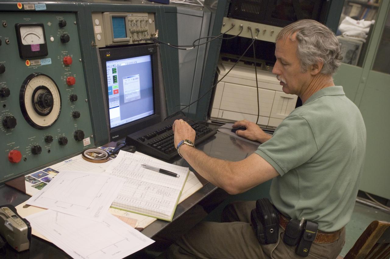 LCROSS (Lunar Crater Observation Sensing Satellite) Near InfraRed Spectrometer shake test in Ames N-244 high bay EEL Lab - with Lynn Hofland
