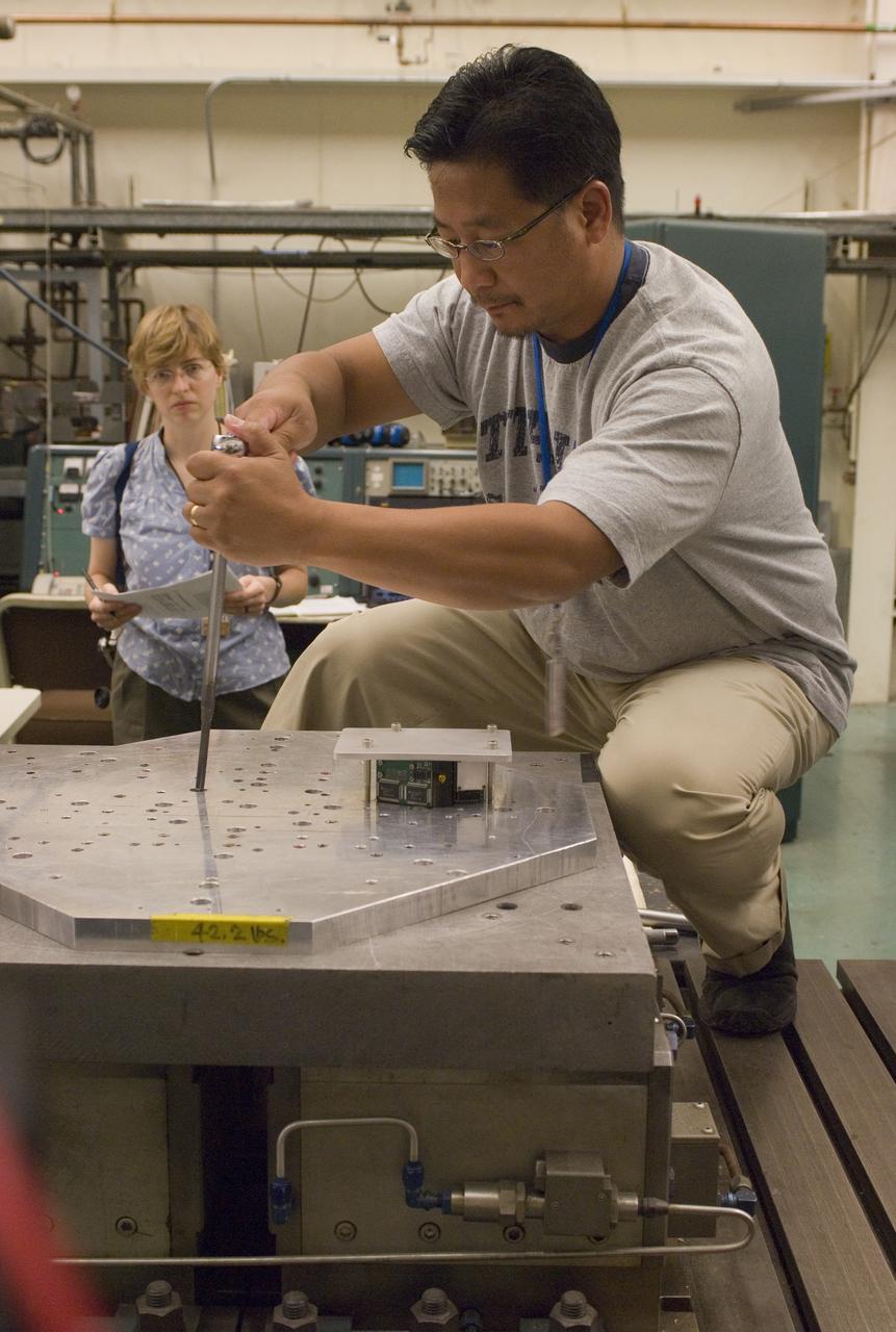 LCROSS (Lunar Crater Observation Sensing Satellite) Near InfraRed Spectrometer shake test in Ames N-244 high bay EEL Lab - with Frank Pichay, EEL lab