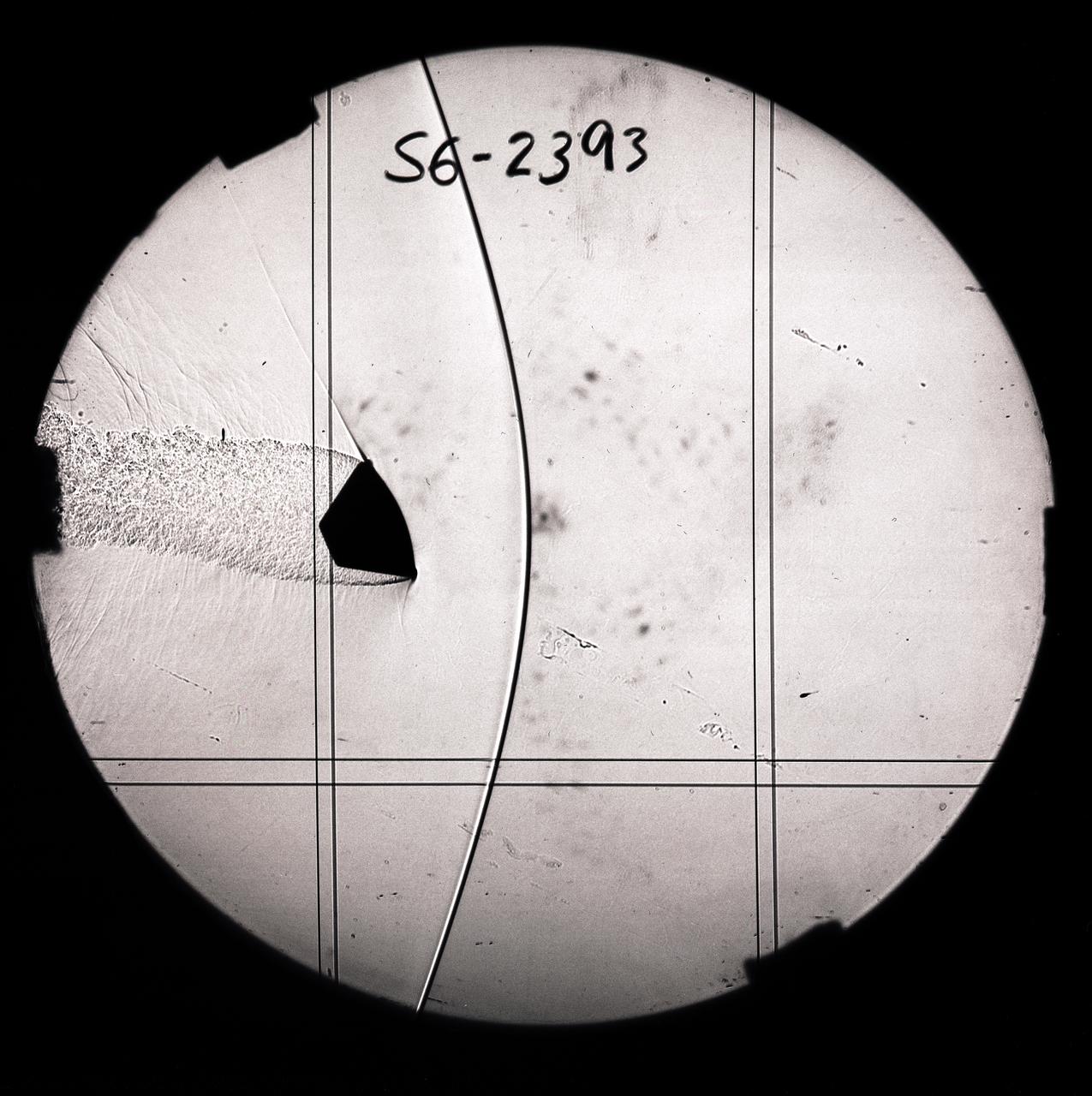 CEV (Crew Escape Vehicle) capsule Balistic Range testing to examine static and dynamic stability characteristics  (at the Hypervelocity Free-Flight Facility) HFF - scans of shadowgraphs from 8x10 film images