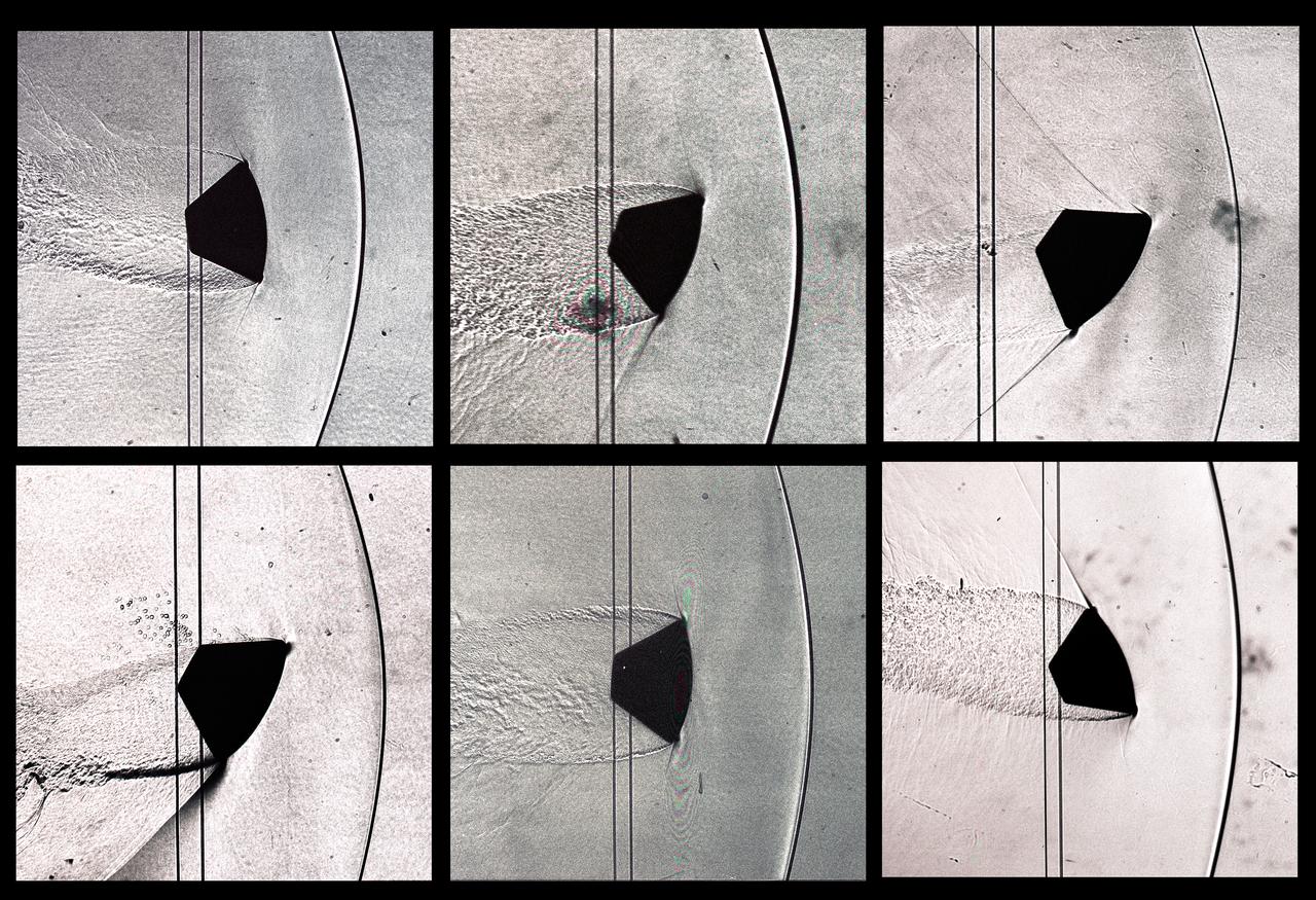 CEV (Crew Escape Vehicle) capsule Balistic Range testing to examine static and dynamic stability characteristics  (at the Hypervelocity Free-Flight Facility) HFF - scans of shadowgraphs from 8x10 film images