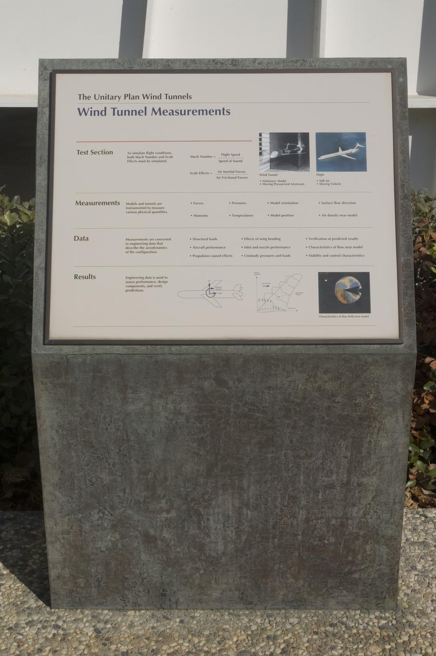 Ames and Moffett Field (MFA) historical sites and memorials Unitary Plan Wind Tunned plaza; display and historical site plaques with the NASA logo on the Wind Tunnel valve as a backdrop.
