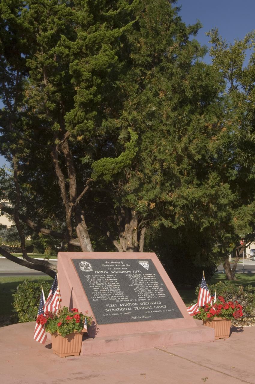 Ames and Moffett Field (MFA) historical sites and memorials Navy Patrol Squadron 50 Memorial Plaque and surrounding (located between Moffett Post office and Bldg 3 along McCord Avnue. In memory of the shipmentes lost at sea 21 March 1991.... Still on Station