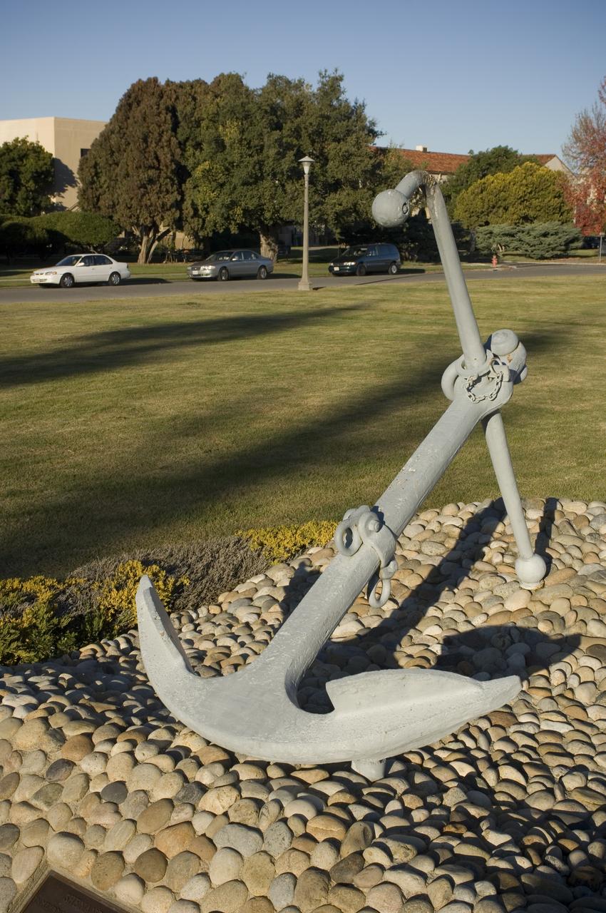 Ames and Moffett Field (MFA) historical sites and memorials Navy Memorial anchor display on Shennandoah plaza - dedication plaque in memory of the Fourteen Officers and men USS Shennandoah lost September 3, 1925. A 50th Anniversary Time Capsule  A Sundial presented by R. Adml. Faronholt November 21, 1933 and a 100 year Time Capsule dedicated on July 1, 1994