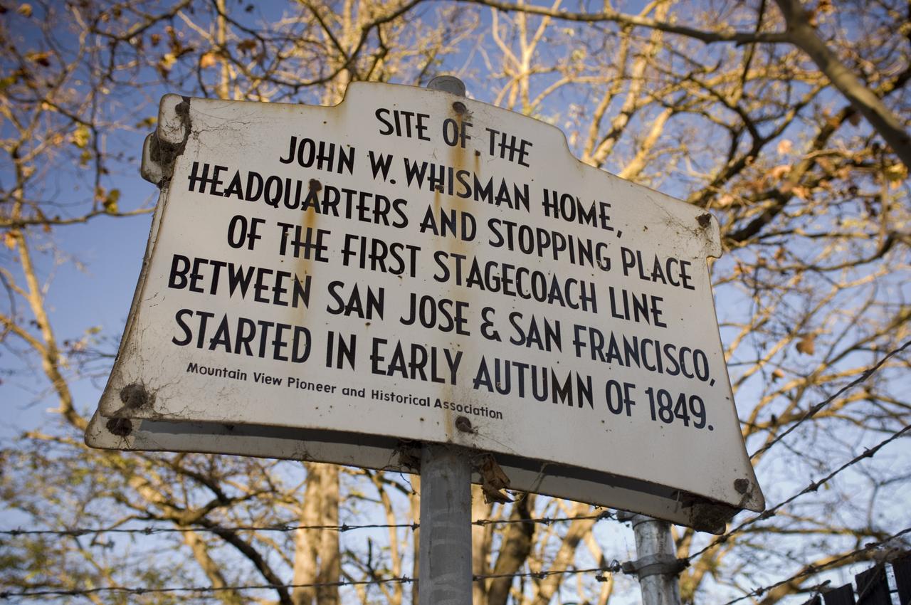 Ames and Moffett Field (MFA) historical sites and memorials Site of the  John W. Whisman Home. Headquarters and stopping place of the first stagecoach line between San Jose and San Francisco. Started in early autumn of 1849. Located at R.T.Jones Road and the Ames Child Care Center fence boundary.