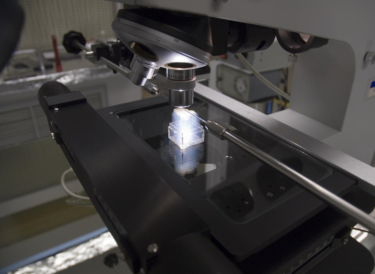 Stardust sample analysis @ UC Berkeley clean room  with Dr Scott Sandford, NASA Ames Astrophysicist - mission aerogel samples provided to UC Berkeley for analysis by NASA on microscope