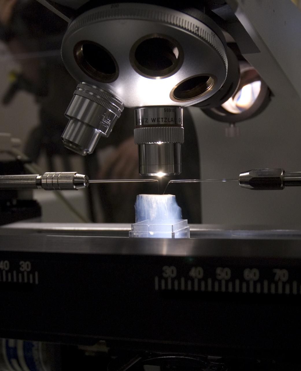 Stardust sample analysis @ UC Berkeley clean room  with Dr Scott Sandford, NASA Ames Astrophysicist - mission aerogel samples provided to UC Berkeley for analysis by NASA on microscope