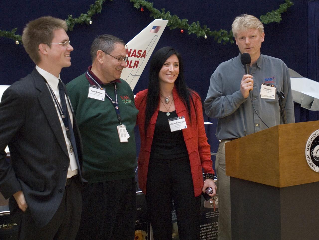 Kick-off event for Google NASA collaboration (held in the Ames Exploration Center 943A) with Chris Kemp, Ames Business Development (L) Ames Center Director Pete Worden (L-M) Tiffany Montage, Project Manager Engineering, Google (R-M) and Dan Clancy, Director of engineering Google (R)
